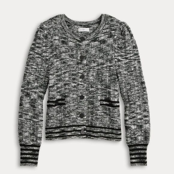 New Nine West Cardigan Sweater Size L Women's Gray Black Knit Buttons Pockets - Picture 1 of 14